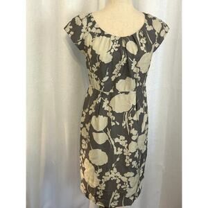 Boden Womens Sz 4 R Gray 100% Silk Floral Sheath Dress Cap Sleeves Caree…